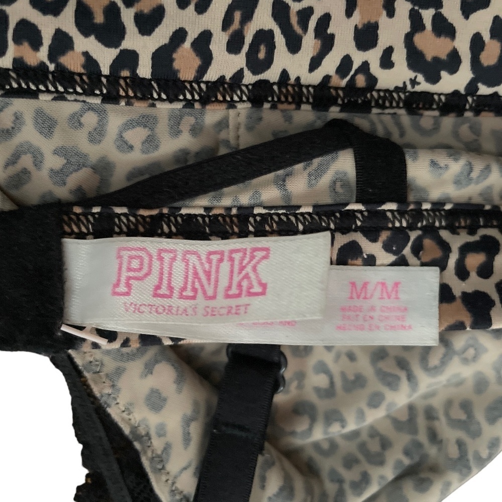 Victoria’s Secret PINK Unlined Plunge Bralette Lace Bra Black Animal Print M - Picture 8 of 10